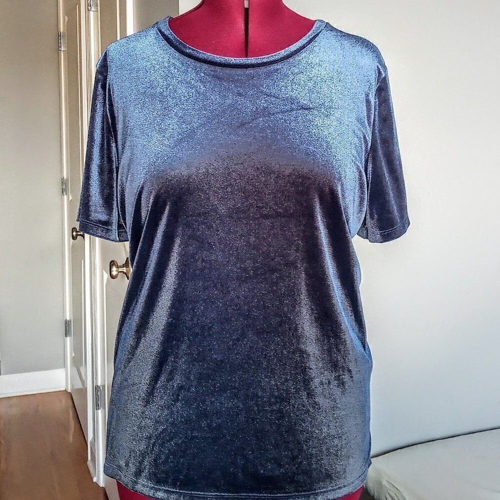 Old Navy Denim Blue Velour Short Sleeve Top